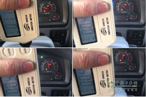 發(fā)動機轉速為怠速、1250r/min、1850r/min、2250r/min時駕駛室內部振動量