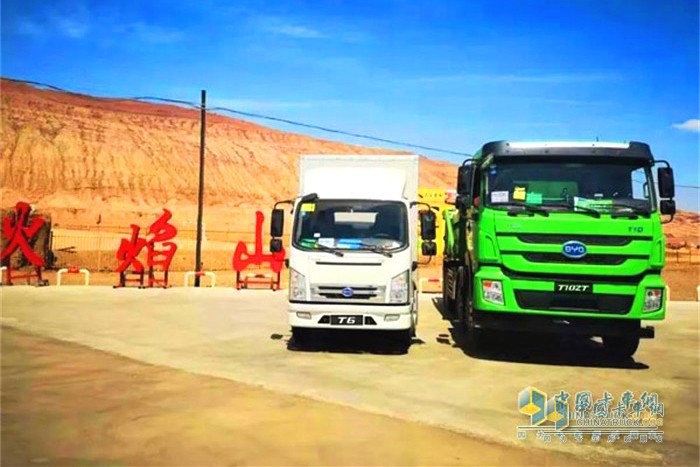 純電動(dòng)智能自卸車T10ZT在吐魯番進(jìn)行高溫測試