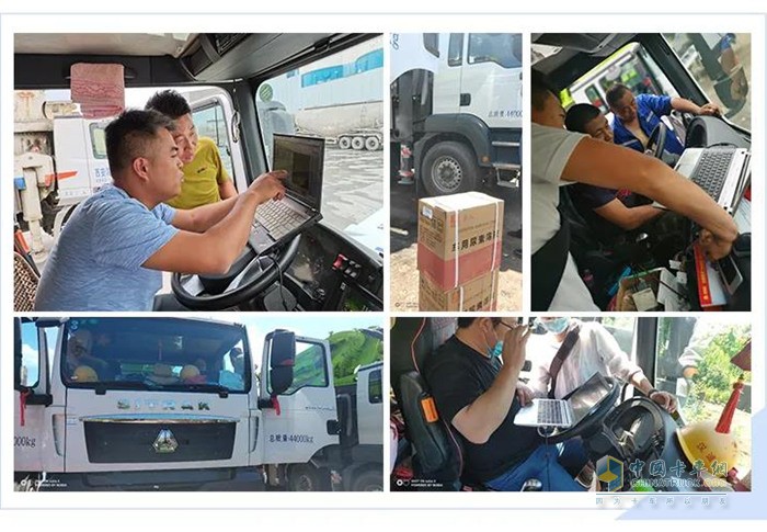 工作人員主動對客戶進(jìn)行汕德卡國六柴油車輛的相關(guān)知識培訓(xùn)
