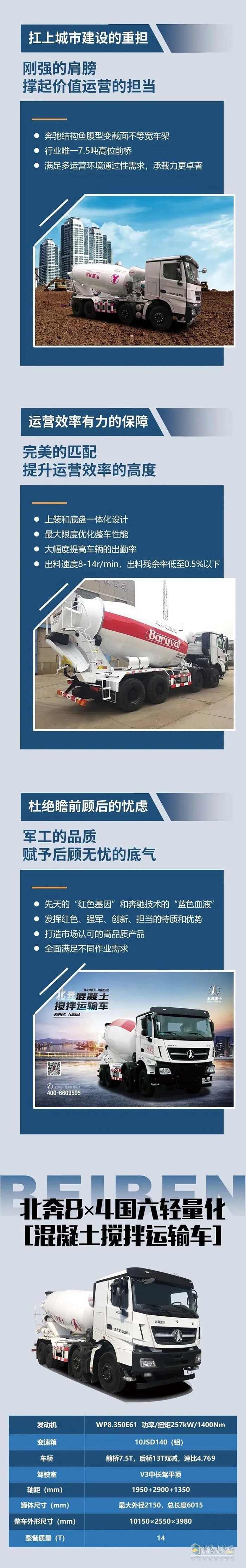 北奔8×4混凝土攪拌運輸車：我“拌”事您放心！