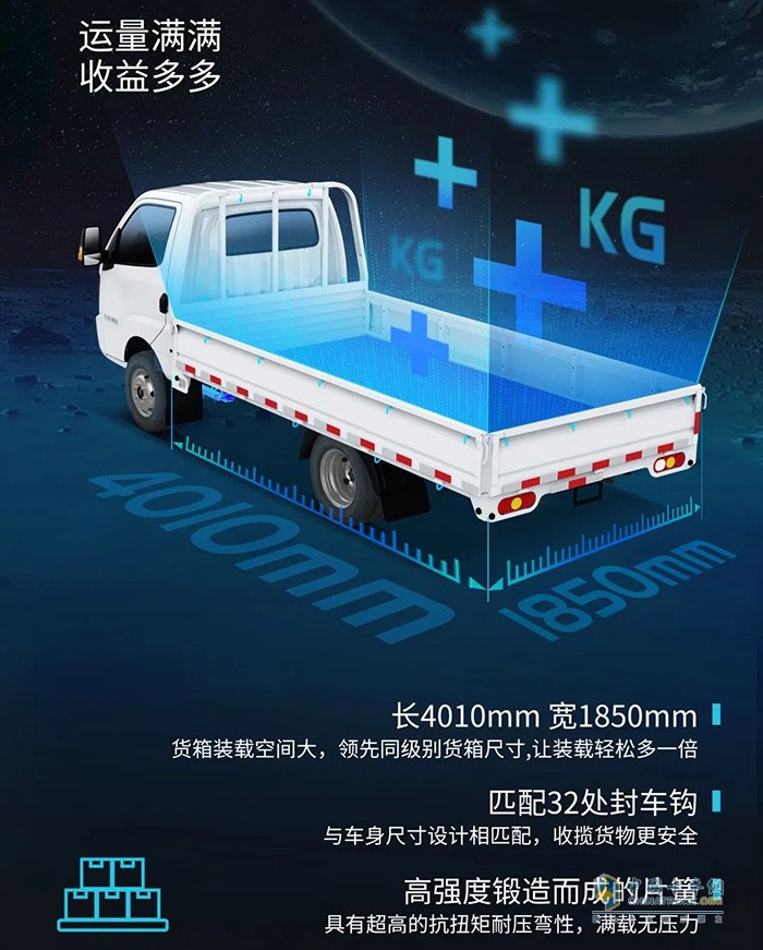 飛碟締途EF3“大承載的純電城市小卡”以高承載、高可靠、高安全，充分滿足了用戶對(duì)于城配運(yùn)輸市場(chǎng)的極致化需求，成為小卡市場(chǎng)中的佼佼者。