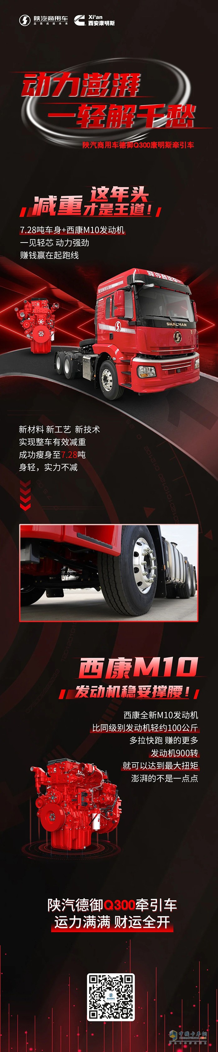 西康M10發(fā)動(dòng)機(jī)助力,陜汽德御Q300牽引車(chē)財(cái)運(yùn)全開(kāi)