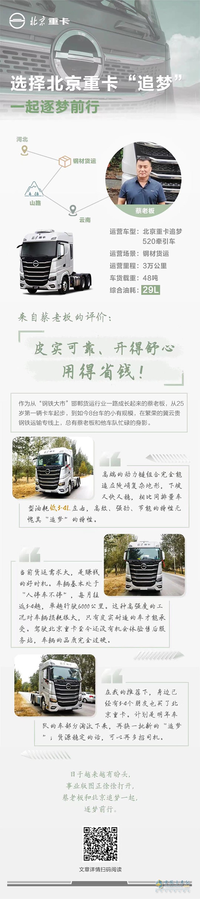 選擇北京重卡“追夢”，一起逐夢前行!