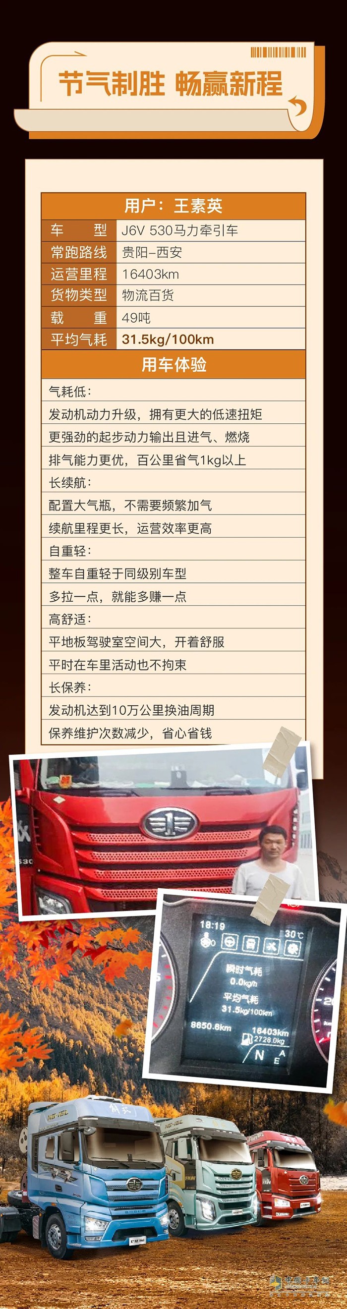 百公里氣耗31.5kg，J6V 530馬力燃?xì)鉅恳屚鯉煾祫?chuàng)富無煩惱