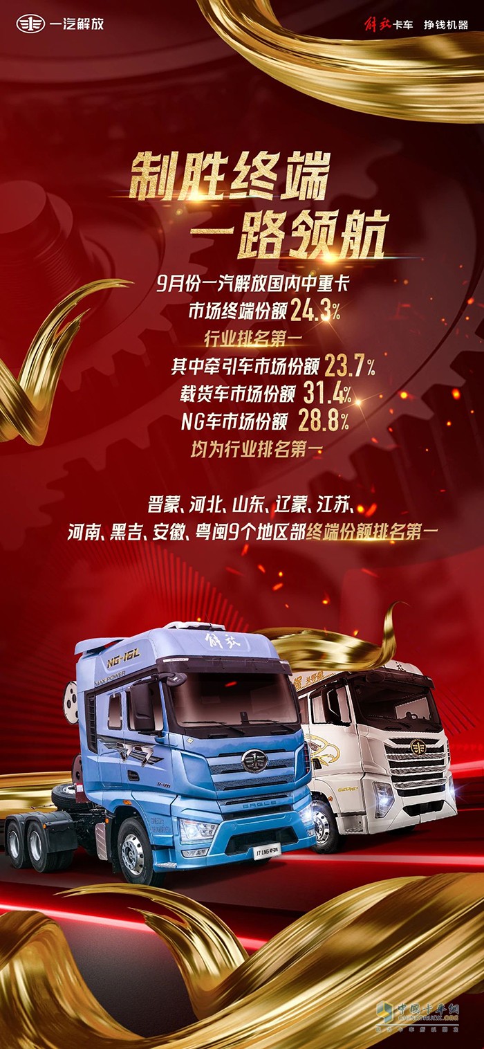 朝夕必爭，一往無前！一汽解放9月份市場終端份額再度奪冠！