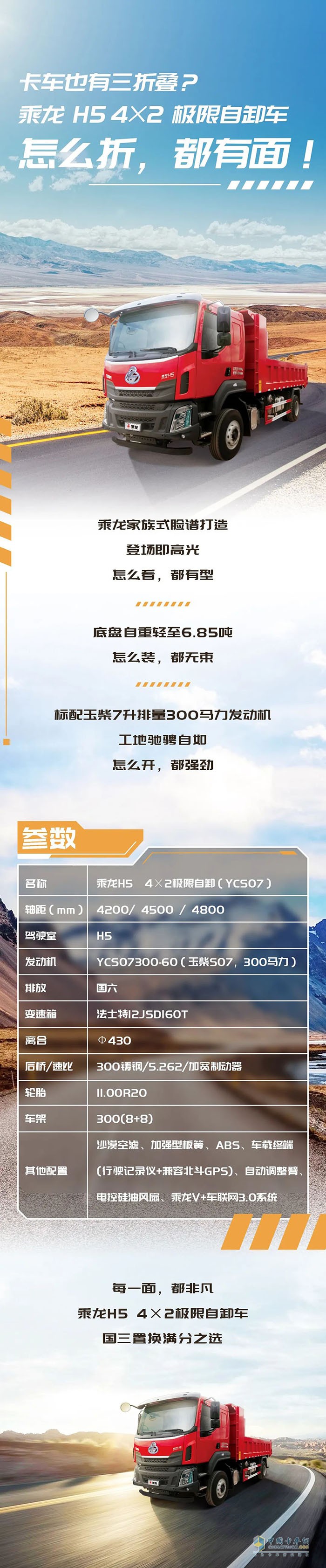 乘龍H5 4×2極限自卸車，怎么折，都有面