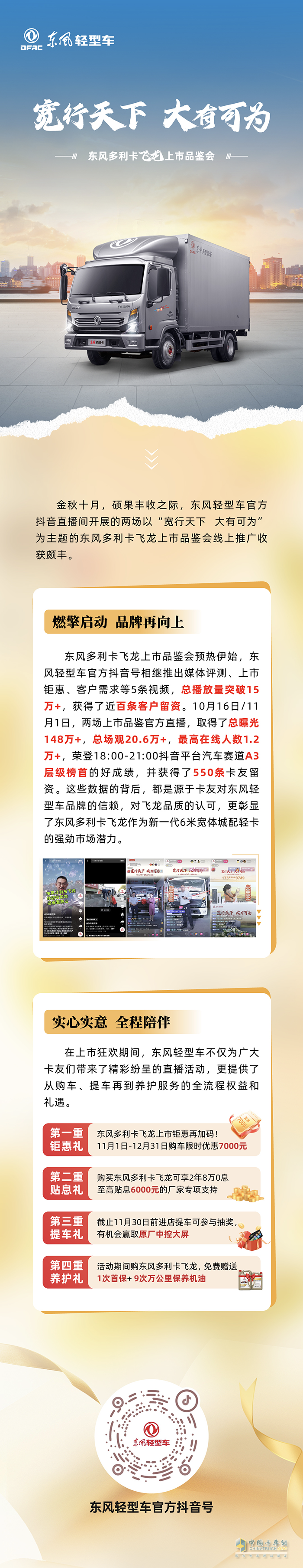 寬行天下大有可為:東風(fēng)多利卡飛龍上市線上推廣收獲頗豐