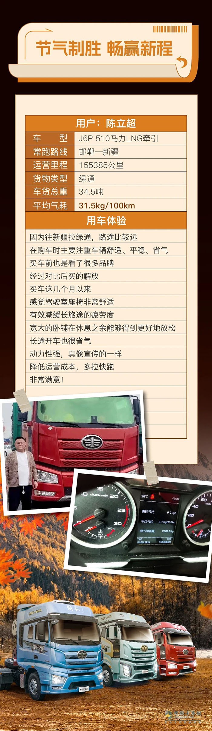 百公里氣耗31.5kg！陳師傅：省氣就是省錢，解放J6P讓我更安心