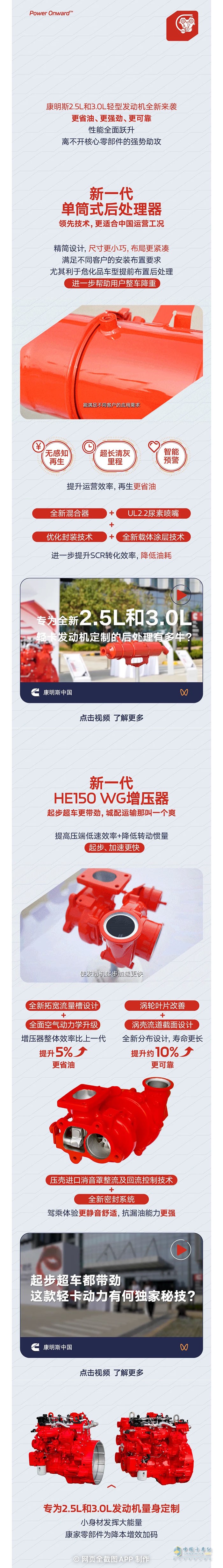 全新康明斯2.5L和3.0L發(fā)動機(jī)定制后處理+增壓器，助力輕卡用戶跑更快、賺更多！
