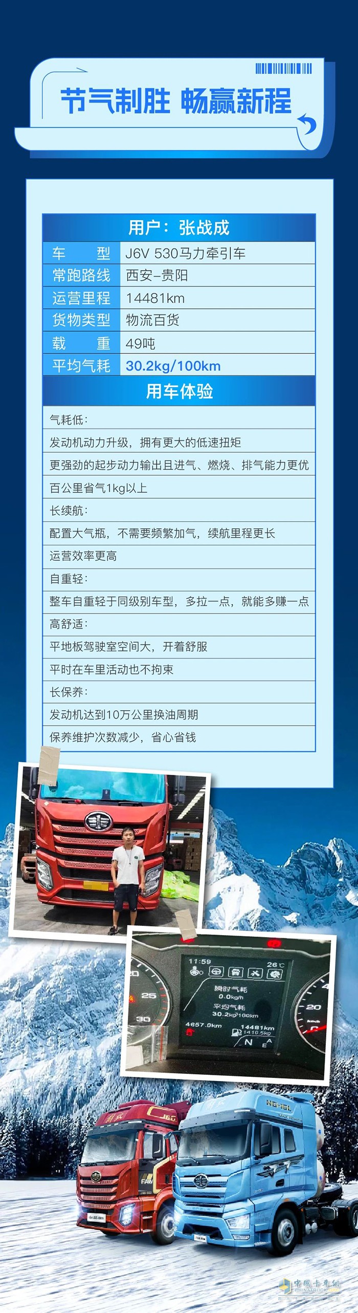百公里氣耗30.2kg！張師傅駕J6V 530馬力牽引車告別運輸“高成本”！