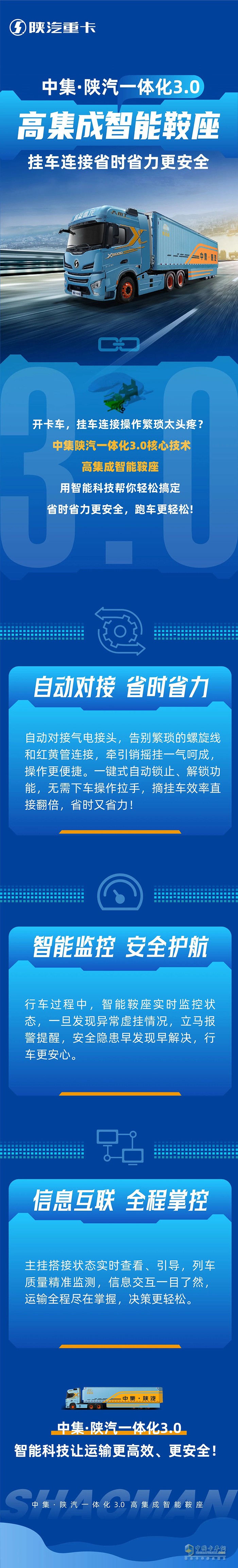 中集·陜汽一體化3.0，高集成智能鞍座，掛車連接省時(shí)省力更安全!