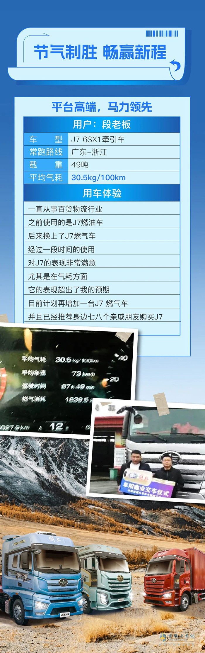 百公里氣耗30.5kg！解放J7高效低耗，助段師傅運途更順暢！