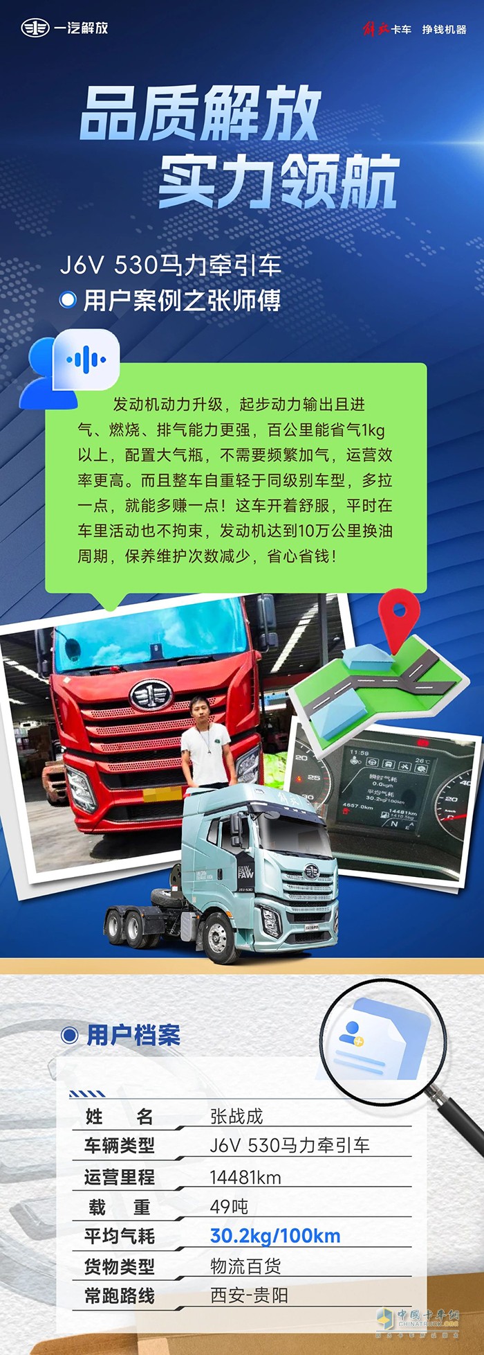 解放J6V 530馬力牽引車，節(jié)氣實(shí)力更給力！