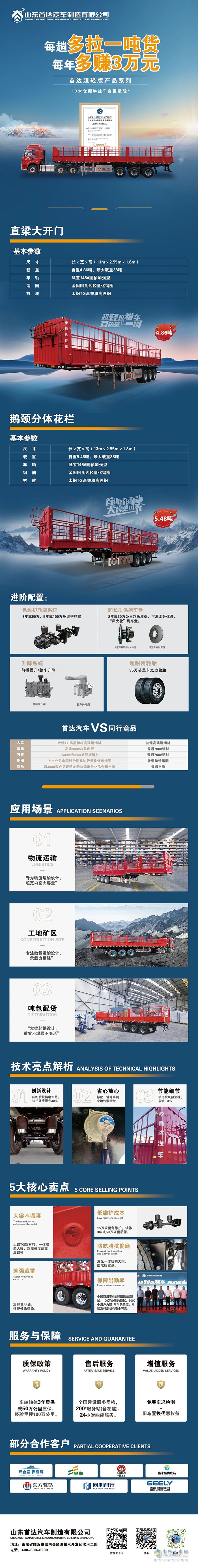 每趟多拉一噸貨，每年多賺3萬(wàn)元！首達(dá)超輕款倉(cāng)欄半掛車火爆熱銷中！