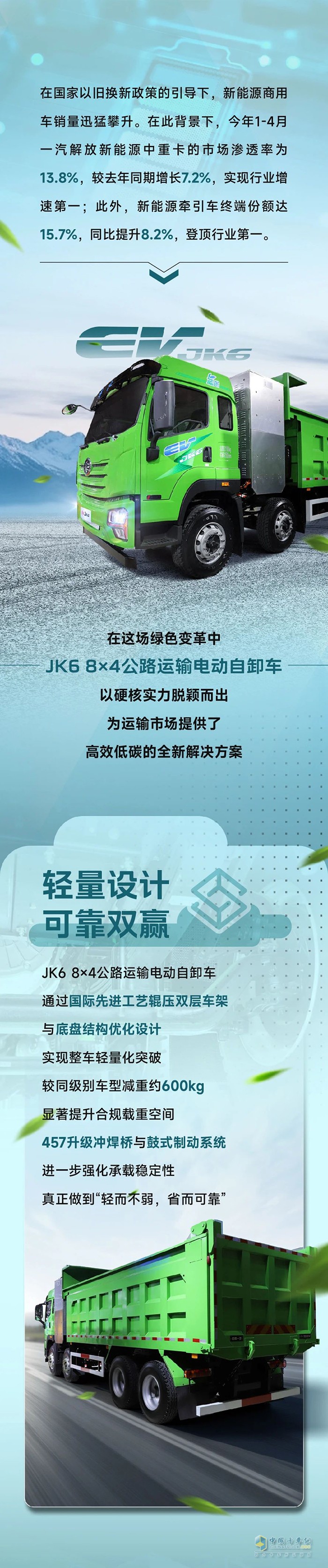 解放領(lǐng)跑新能源市場！JK6電動自卸有話要說