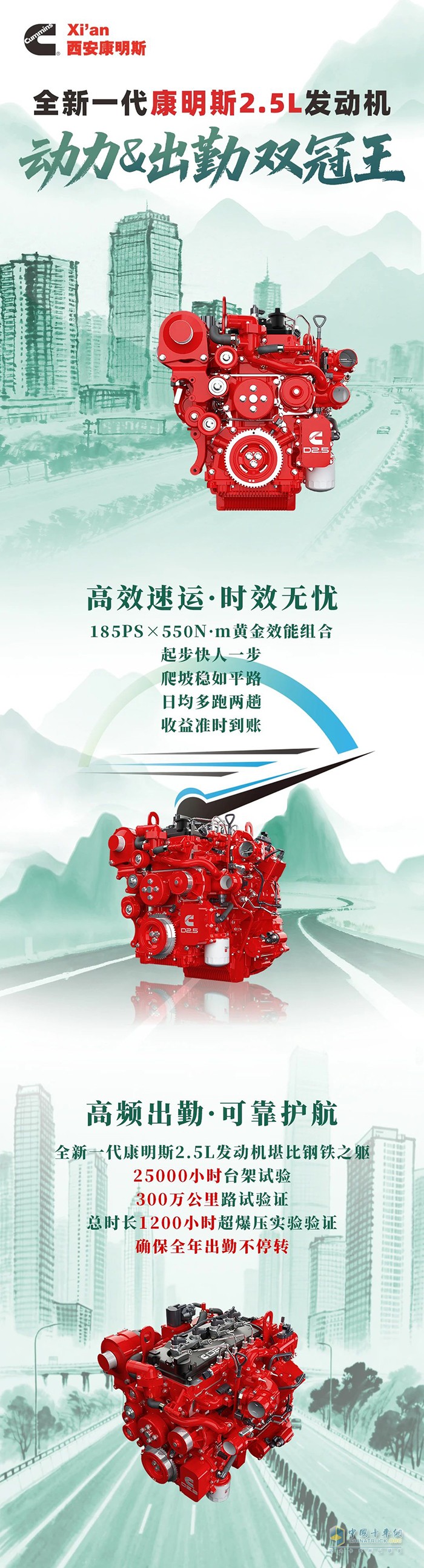 全新一代康明斯2.5L發(fā)動機，動力&出勤雙冠王，高效收益全年在線！