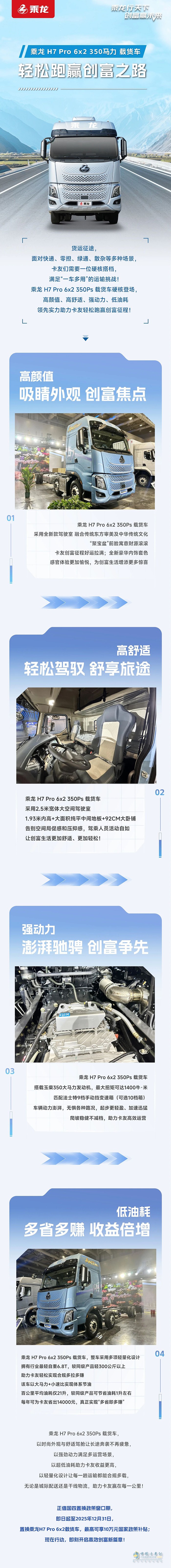 乘龍H7 Pro 6×2 350馬力載貨車，輕松跑贏創(chuàng)富之路！