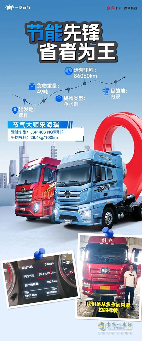縱橫八萬公里,解放J6P NG牽引車助力宋師傅創(chuàng)富無憂
